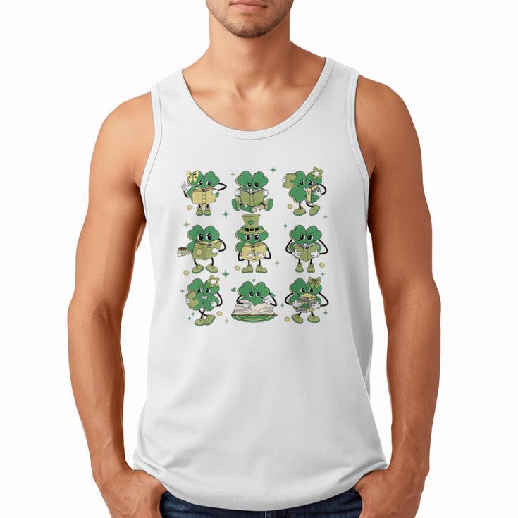 Cute Shamrock Reading Books St Patrick's Day Teacher Reading Men Tank Top
