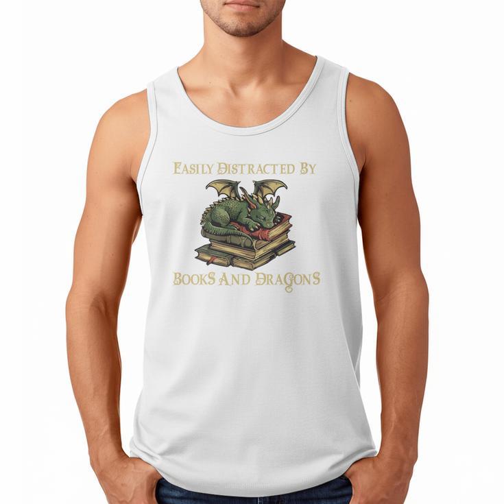 Easily Distracted By Books And Dragons Graphic Premium Men Tank Top