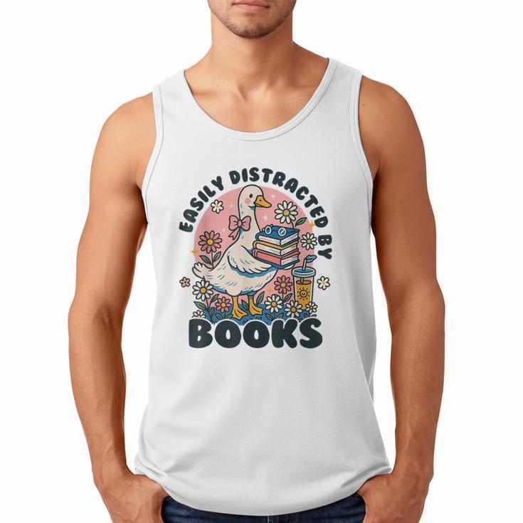 Easily Distracted By Books Read Goose Lover Bookworm Reading Men Tank Top