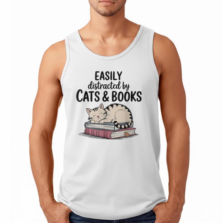 Easily Distracted By Cats And Books Cute Book Lover Men Tank Top