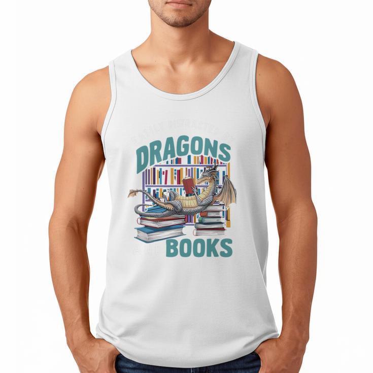 Easily Distracted By Dragons And Books Bookworm Men Tank Top