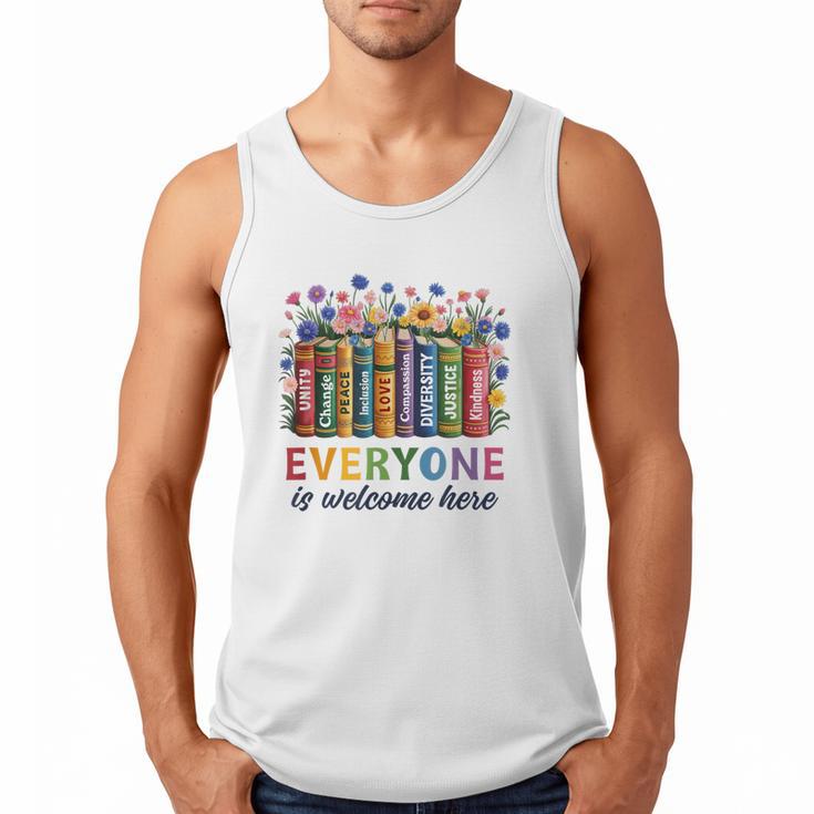 Everyone Is Welcome Here Floral Book LGBT Pride Equality Men Tank Top