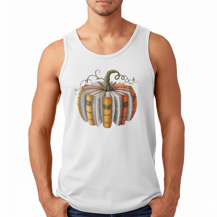 Fall Book Pumpkin Fall Librarians Bookworm Teachers Students Men Tank Top