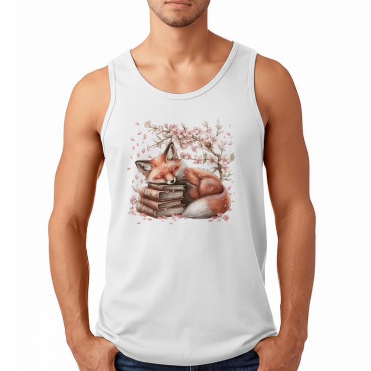 Fox And Book Lover Graphic For Women And Spring Pink Flower Men Tank Top