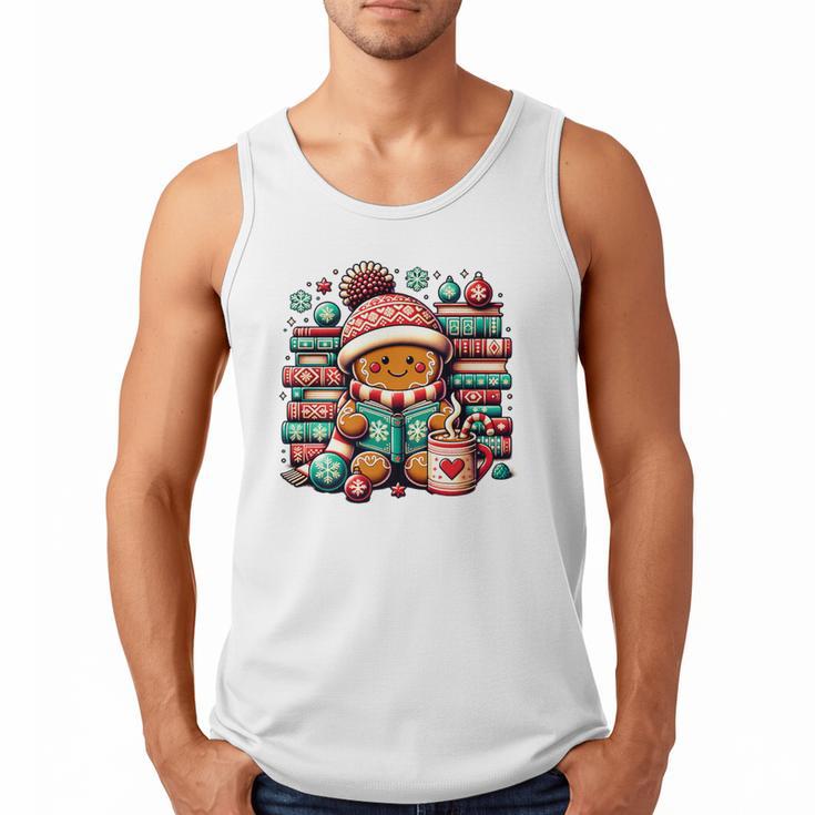 Gingerbread Reading Book Lovers Christmas Bookworm Librarian Premium Men Tank Top