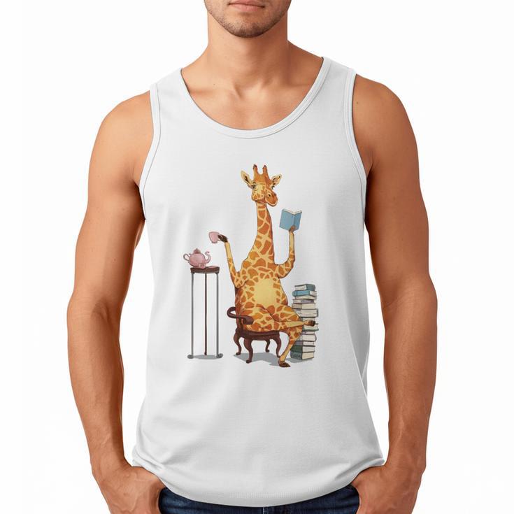 Giraffe Reading Tea Books Coffee Book Lover Graphic Men Tank Top