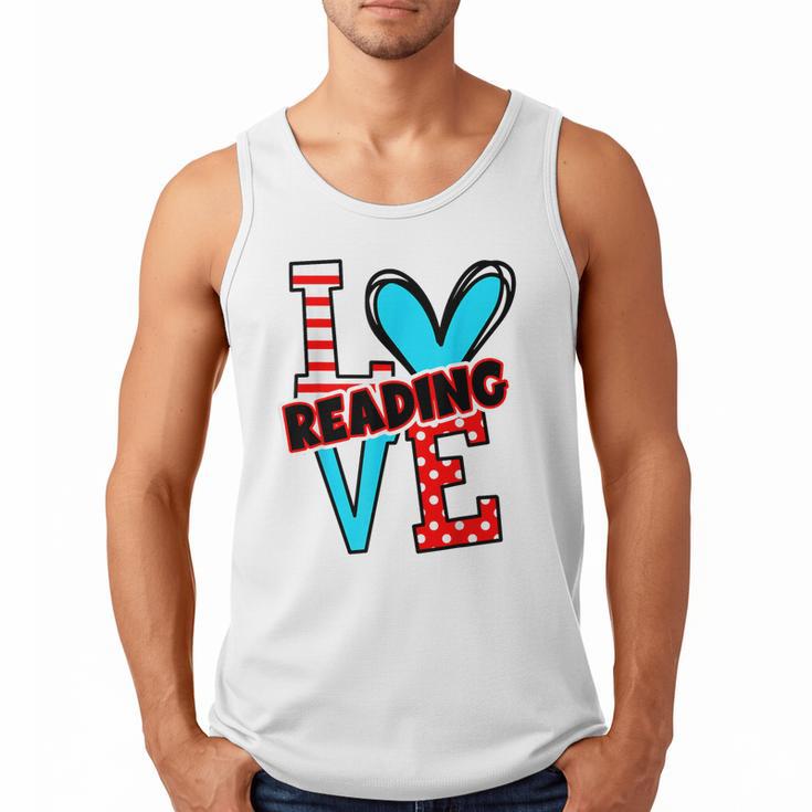 I Heart Books Love Reading Red And Stripe Animated Cat For Men Women Girls Kids Men Tank Top