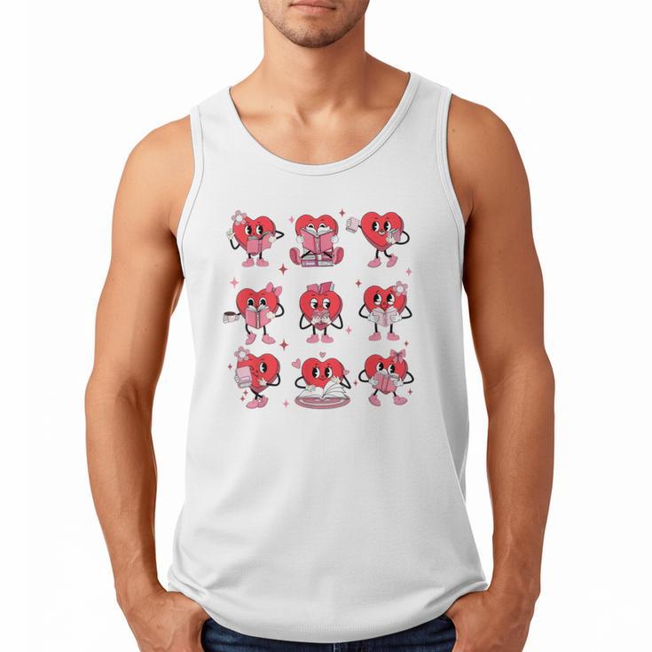 Heart Holding Reading Books Valentine Teacher Book Lover Men Tank Top