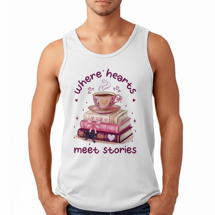 Where Hearts Groovy Meet Stories Coffee Books Valentines Day Men Tank Top