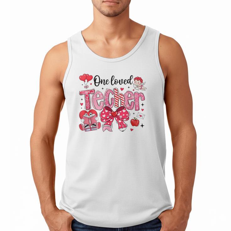 HUGvyn One Loved Teacher Valentine Book Heart Reading Bow Men Tank Top
