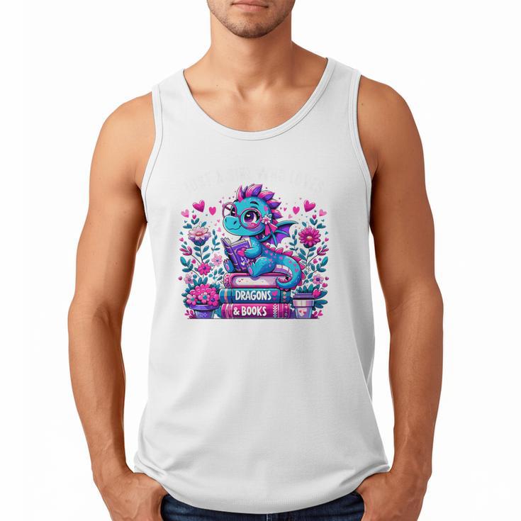 Just A Girl Who Loves Dragons And Books Cute Dragon Reading Premium Tri-Blend Men Tank Top