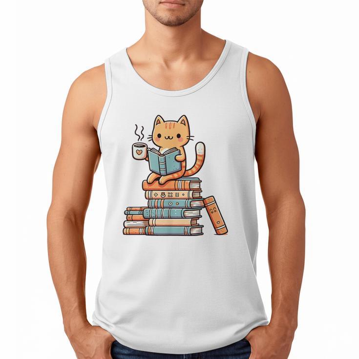 Kawaii Cat Coffee Books Teacher Men Women Girls Kids Men Tank Top
