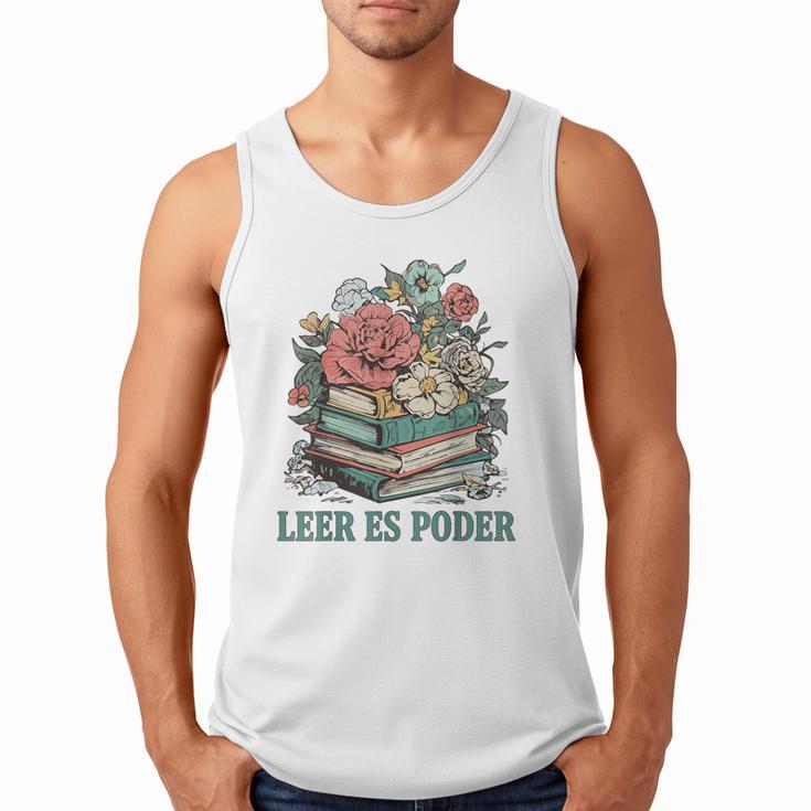 Leer ES Poder Cute Floral Spanish Teacher Book Reading Men Tank Top