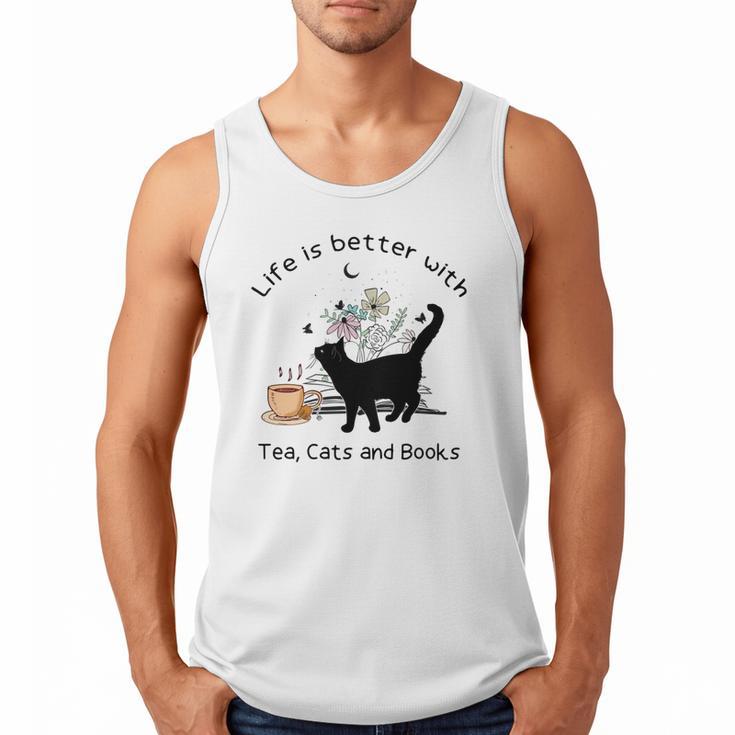 Life Is Better With Tea Cats And Books Cat Sayings Men Tank Top