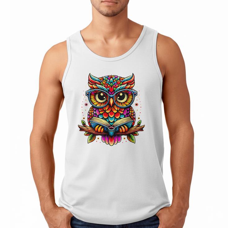 Owl With Glasses And Book Reading Men Tank Top