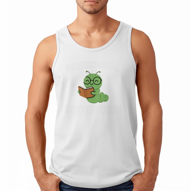Professional Bookworm Reading Lover Cute Worm Glasses Book Men Tank Top