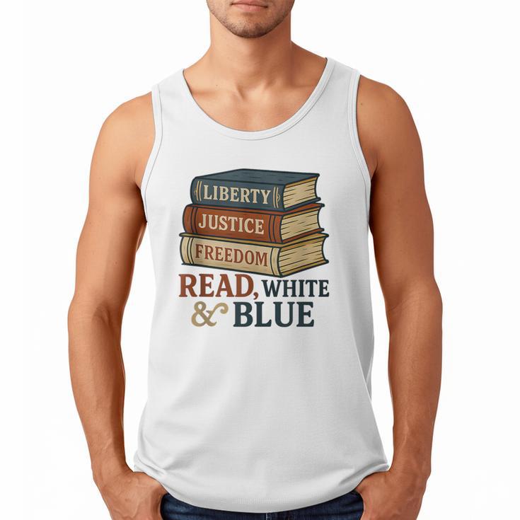 Read Blue Liberty Books July 4th Independence Men Tank Top