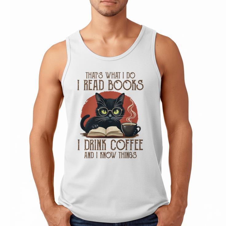 i Read Books And i Know Things Cat Reading Coffee Men Tank Top