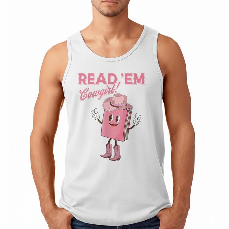 Read 'Em Western Cowgirl Retro Groovy Reading Books Men Tank Top