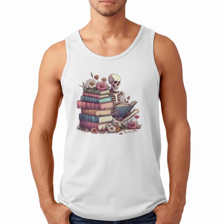 Reading A Book Per Day Keeps Reality Away Skeleton Books Men Tank Top