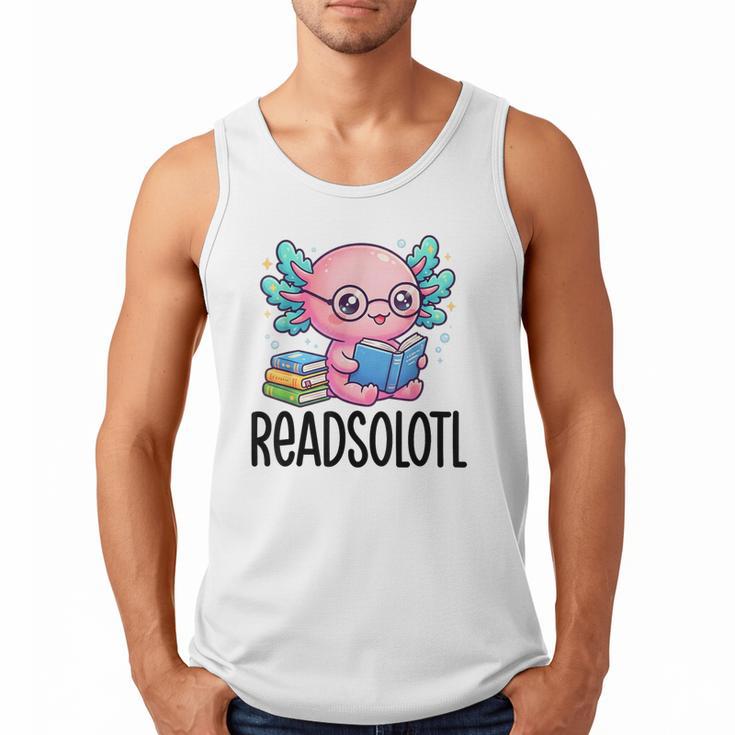Readsolotl Cute Axolotl Reading Book Kawaii Pink Aesthetic Men Tank Top