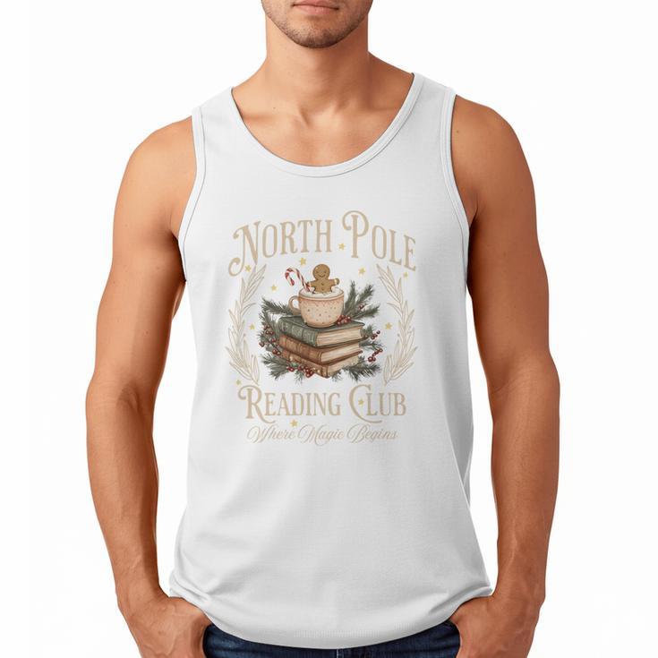 Retro North Pole Reading Club Hot Cocoa Book Lovers Xmas Men Tank Top