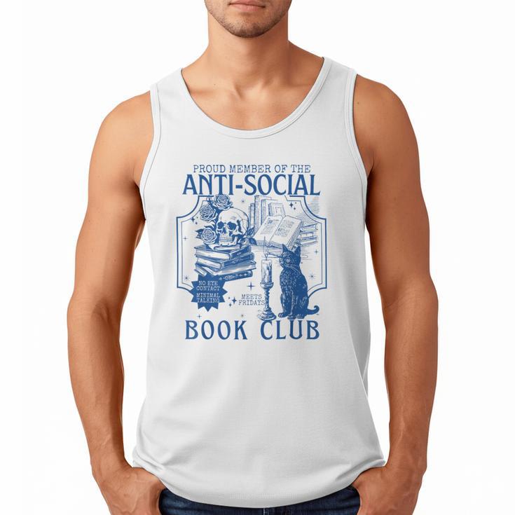 Sarcastic Anti Social Book Club Cat Skull Book Lover Men Tank Top