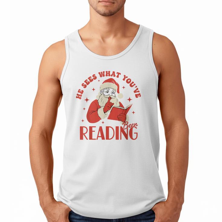 He Sees What You'Ve Been Reading Santa Book Men Tank Top