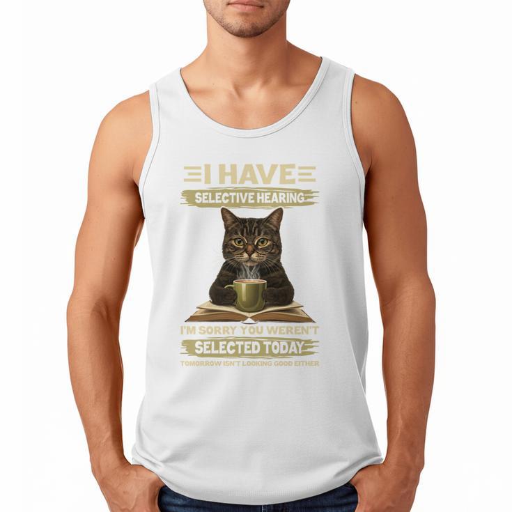 i Have Selective Hearing Cat Coffee Books Retro Men Tank Top