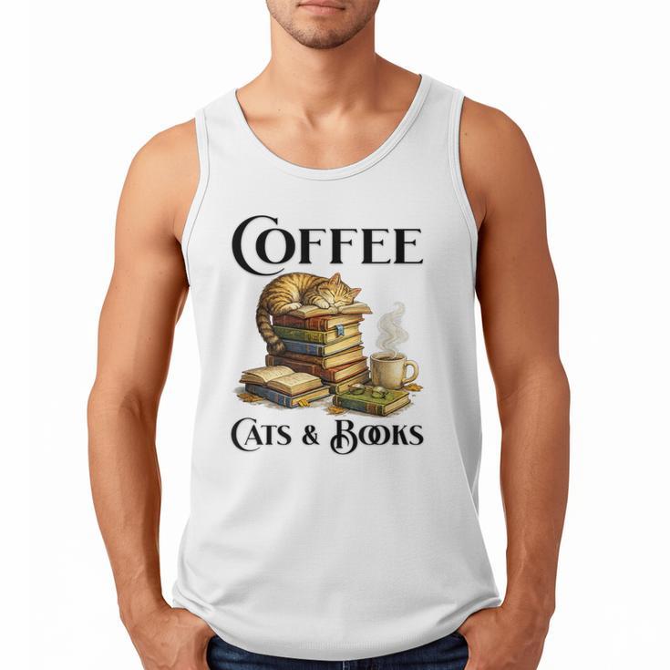 Sleeping Cat And Books With Coffee Lover Men Tank Top