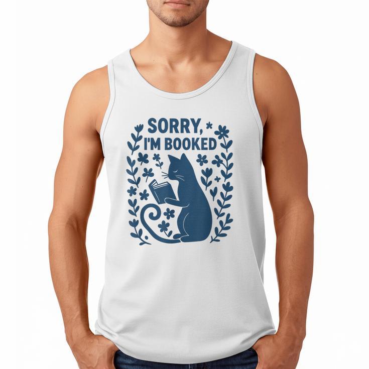 Sorry I'm Booked Cat Reading Book Boho Flowers Vintage Men Tank Top