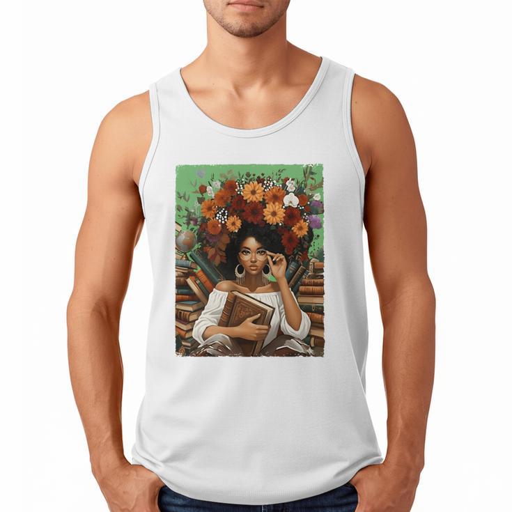 History Month Black Afro Girl Women Book Lovers Floral Men Tank Top