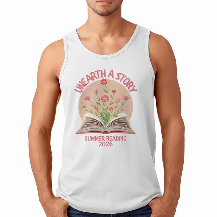Unearth a Story 2026 Summer Reading Program Flowers Book Premium Tri-Blend Men Tank Top