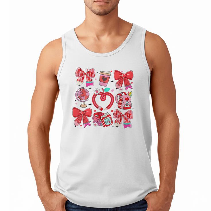 Valentine Teacher Coquette Bow Pencil Heart Book Girl Women Men Tank Top