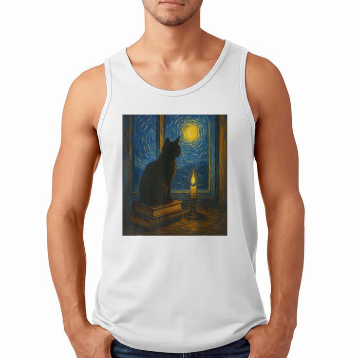 Van Gogh Starry Night Art Cat And Book Lovers Men Tank Top