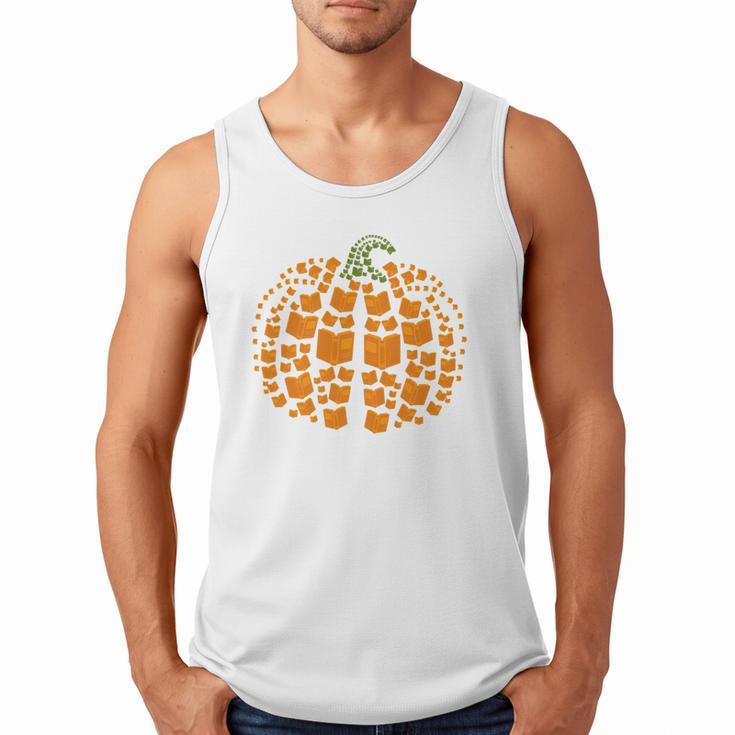 Vintage Book Pumpkin Autumn Fall Librarians Bookworm Teacher Men Tank Top