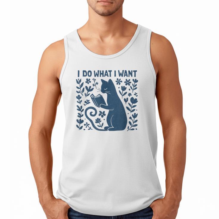 I Do What I Want Cat Reading Book Boho Flowers Vintage Men Tank Top