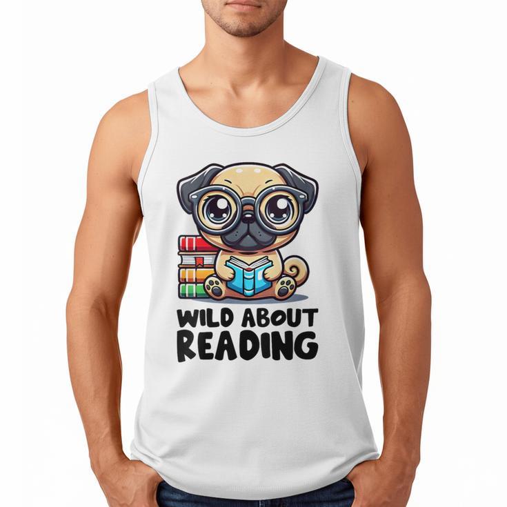 Wild About Reading Book Lover Pug Dog Men Tank Top
