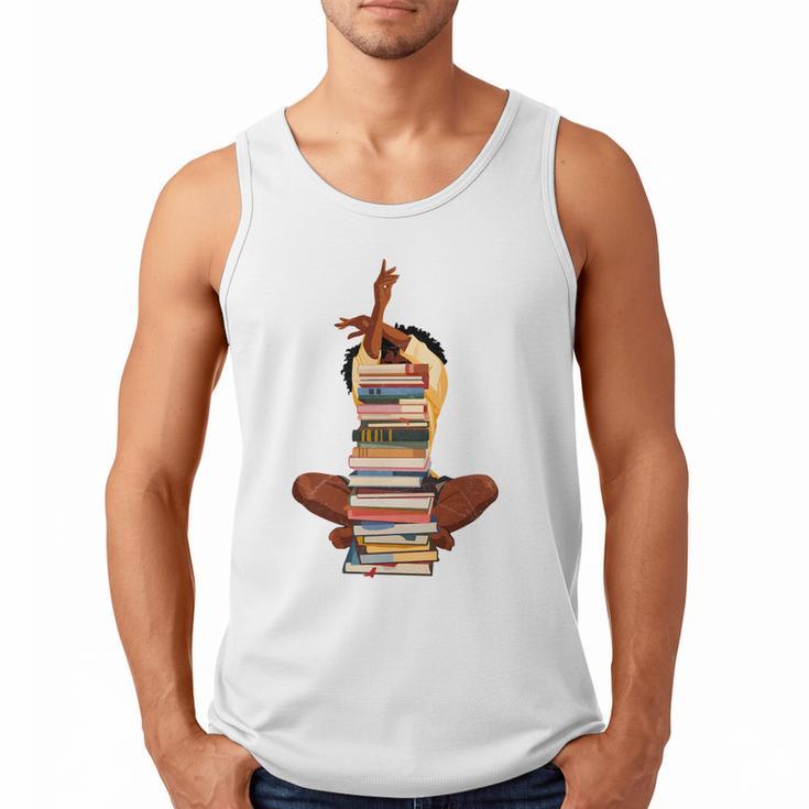 Woman And Books Stack Afro Girl Book Lover Men Tank Top