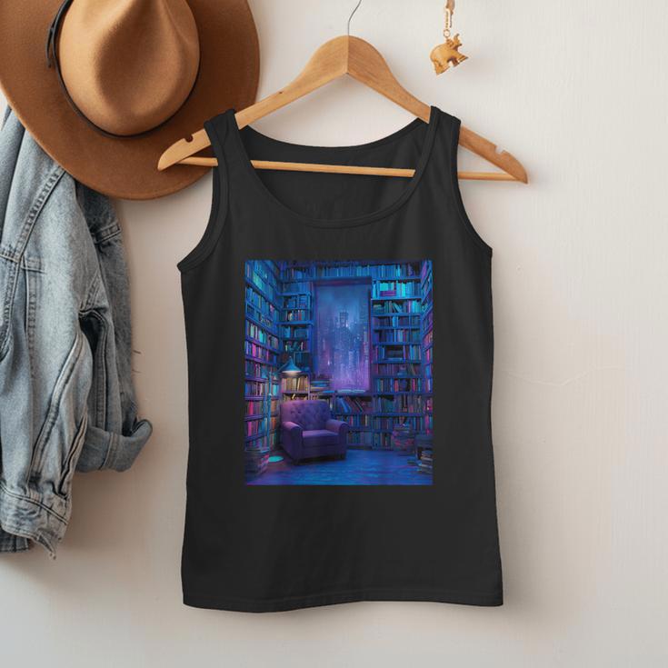Book Library Bookshelf Armchair Window Pattern Print Men Tank Top
