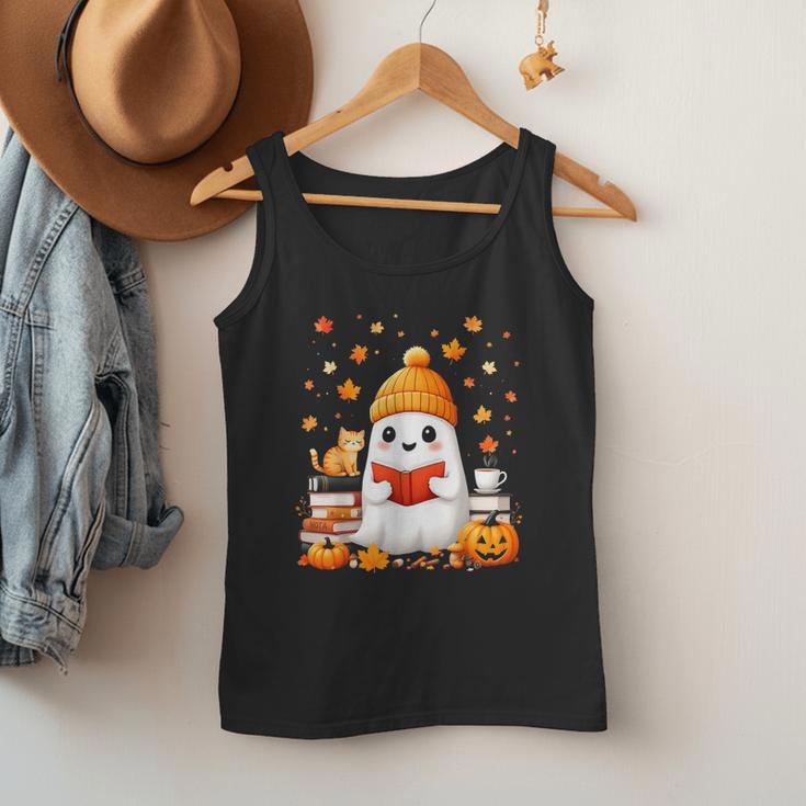Cute Beanie Ghost Bookworm Cozy Book Reading Halloween Men Tank Top