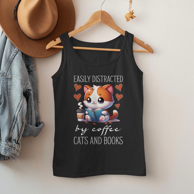 Easily Distracted By Coffee Cats And Books Men Tank Top