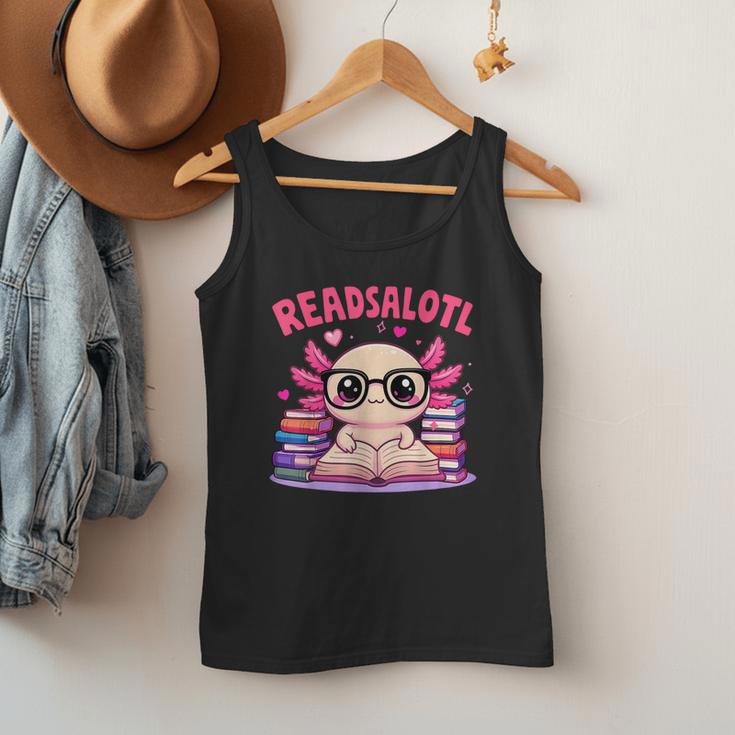 Readsolotl Pink Kawaii Axolotl Book Lover Reading Men Tank Top