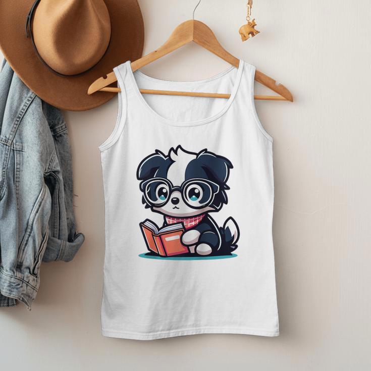 Adorable Book Lover Border Collie With Reading Glasses Cute Raglan Baseball Tee Men Tank Top