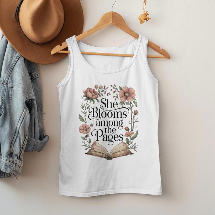 She Blooms Among The Pages Women Mom Wife Floral Book Lover Men Tank Top