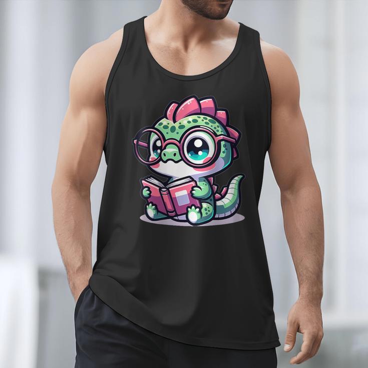 Adorable Book Lover Basilisk With Reading Glasses Cute Men Tank Top