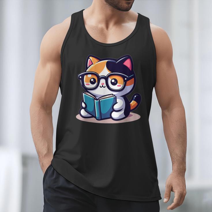 Adorable Book Lover Calico Cat With Reading Glasses Cute For Men Women Kids Men Tank Top Adorable Book Lover Calico Cat With Reading Glasses Cute For Men Women Kids Men Tank Top