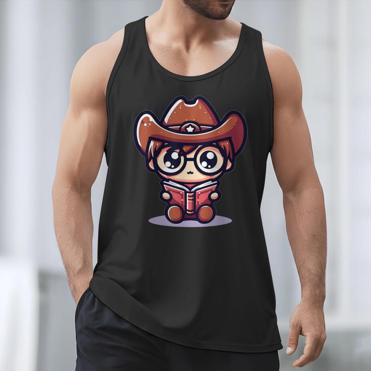 Adorable Book Lover Cowboy With Reading Glasses Cute Men Tank Top