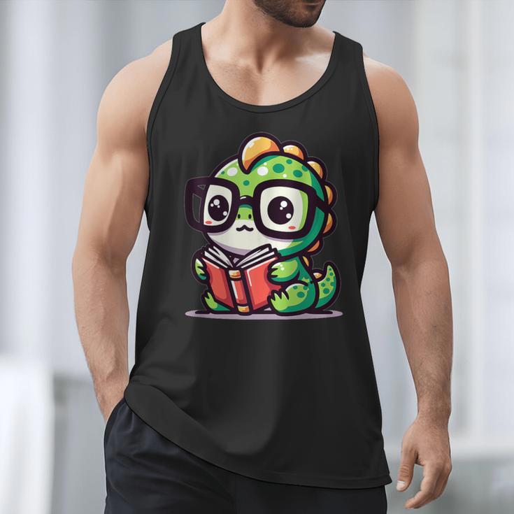 Adorable Book Lover Iguana With Reading Glasses Cute Men Tank Top