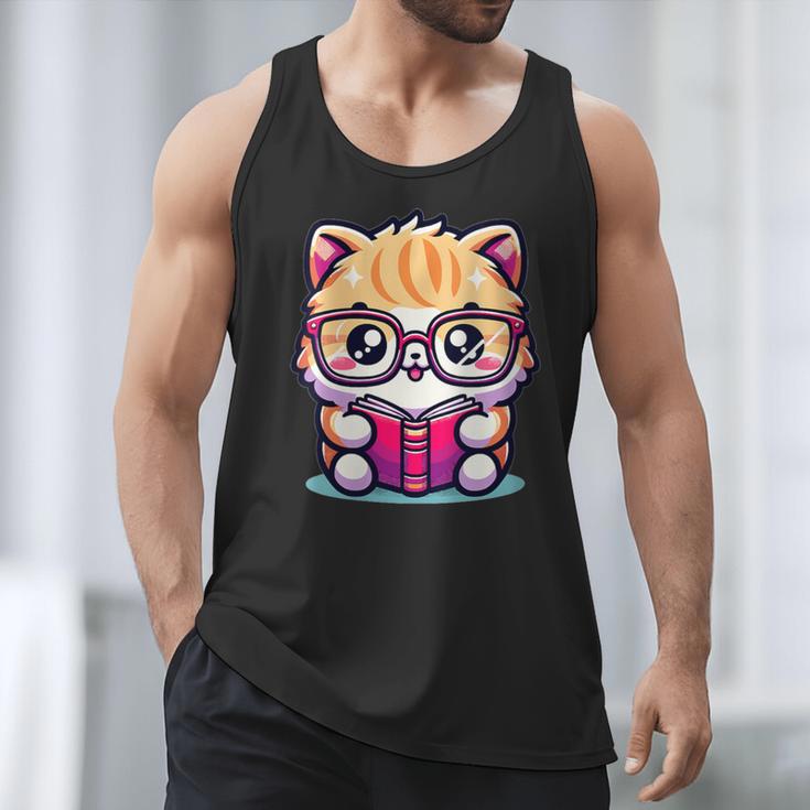 Adorable Book Lover Persian Cat With Reading Glasses Cute Men Tank Top